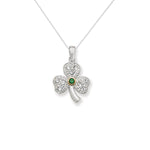 Aeon Sterling Silverwhite Cubic Zirconia Shamrock Pendant Green Cubic Zirconia Centre Necklace Chain - Hypoallergenic Sterling Silver Pendant - Fashionable Stylish Ladies Jewellery - 22mm * 14mm