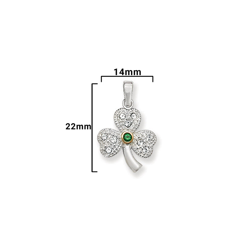 Aeon Sterling Silverwhite Cubic Zirconia Shamrock Pendant Green Cubic Zirconia Centre Necklace Chain - Hypoallergenic Sterling Silver Pendant - Fashionable Stylish Ladies Jewellery - 22mm * 14mm