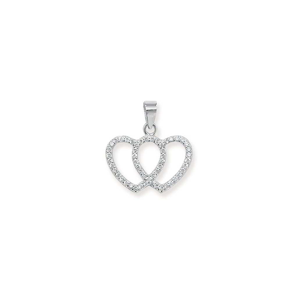 Sterling Silver Double Heart Necklace - Hypoallergenic Sterling Silver Jewellery by Aeon - 21mm * 20mm