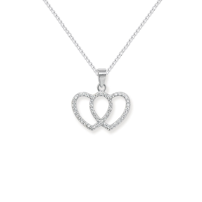 Sterling Silver Double Heart Necklace - Hypoallergenic Sterling Silver Jewellery by Aeon - 21mm * 20mm