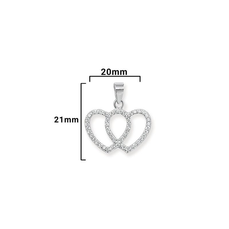 Sterling Silver Double Heart Necklace - Hypoallergenic Sterling Silver Jewellery by Aeon - 21mm * 20mm