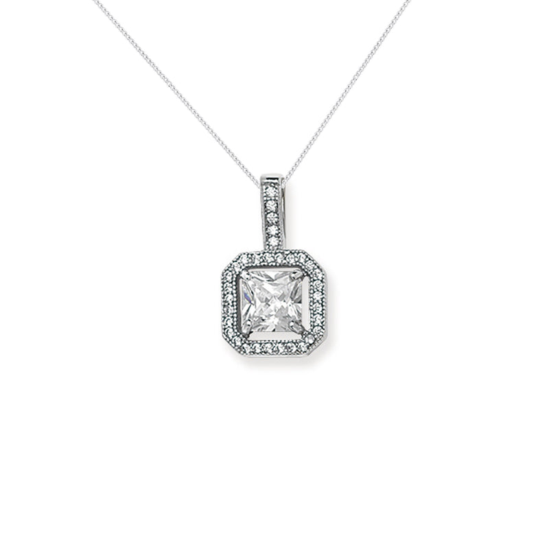 Sterling Silver White Cubic Zirconia Square Necklace - Hypoallergenic Sterling Silver Jewellery by Aeon