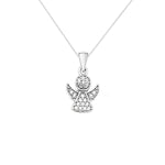 Sterling Silver Angel Pendant with Cubic Zirconia Necklace -Hypoallergenic Sterling Silver Jewellery by Aeon for Women and Ladies - 17mm * 9mm