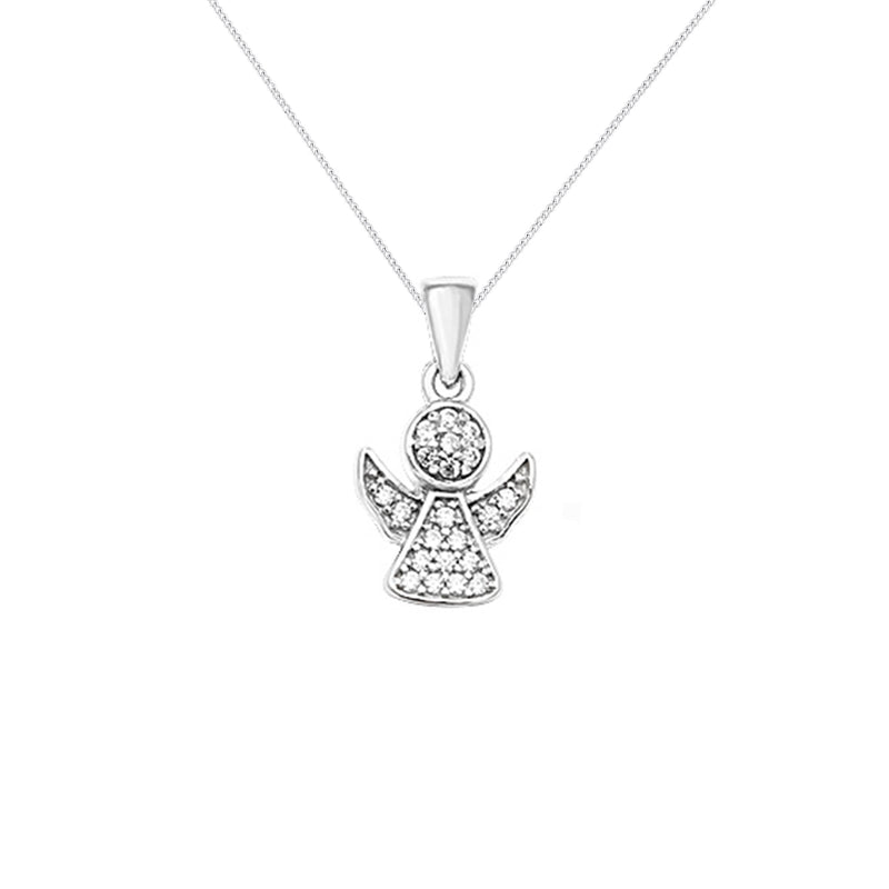 Sterling Silver Angel Pendant with Cubic Zirconia Necklace -Hypoallergenic Sterling Silver Jewellery by Aeon for Women and Ladies - 17mm * 9mm