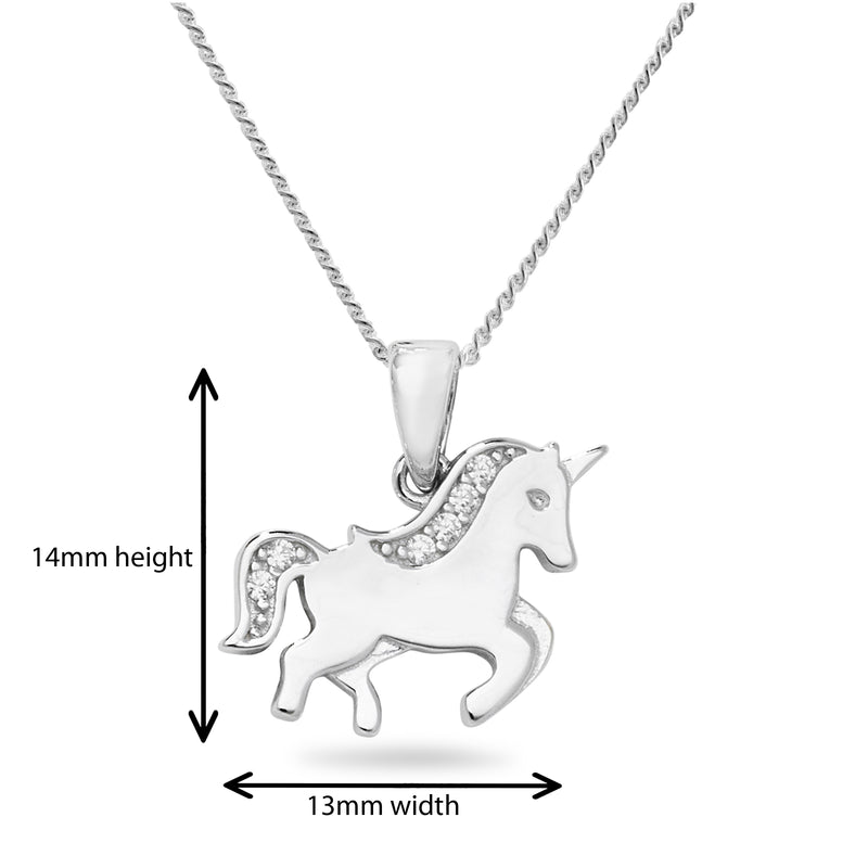 Sterling Silver Childrens Unicorn Pendant with  on 16" Necklace.  Suitable for children.