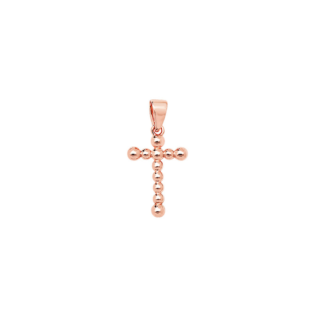 Sterling Silver Rose Gold Beaded Cross Necklace - Hypoallergenic Sterling Silver Jewellery by Aeon - 25mm * 14mm