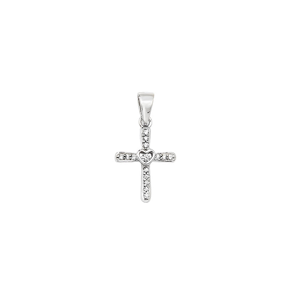 Sterling Silver Cubic Zirconia Cross With Heart Necklace - Hypoallergenic Sterling Silver Jewellery by Aeon - 24mm * 14mm