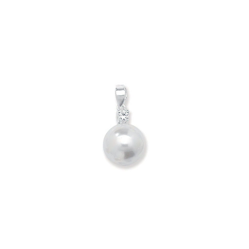 Sterling Silver Synthetic Pearl Pendant with Cubic Zirconia Necklace - Hypoallergenic Sterling Silver Jewellery by Aeon