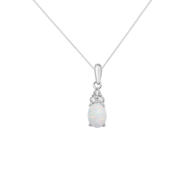 Sterling Silver White Cubic Zirconia Opal Drop Necklace - Hypoallergenic Sterling Silver Jewellery by Aeon