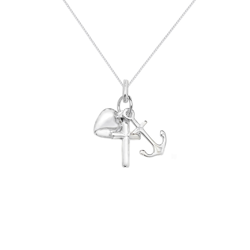 Aeon Sterling Silver Heart Cross Anchor Pendant, Necklace Chain - Hypoallergenic Sterling Silver Pendant - Romantic Fashionable Stylish Ladies Jewellery - 24mm * 20mm