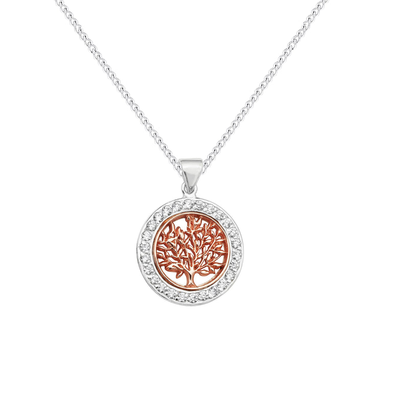 Sterling Silver Rose Gold Tree Of Life Necklace - Hypoallergenic Sterling Silver Jewellery by Aeon- 27mm * 20mm