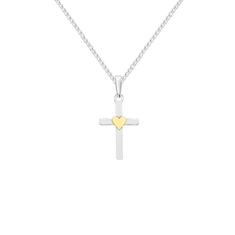 Sterling Silver Cross With Heart Necklace - Hypoallergenic Sterling Silver Jewellery by Aeon - 30mm * 15mm