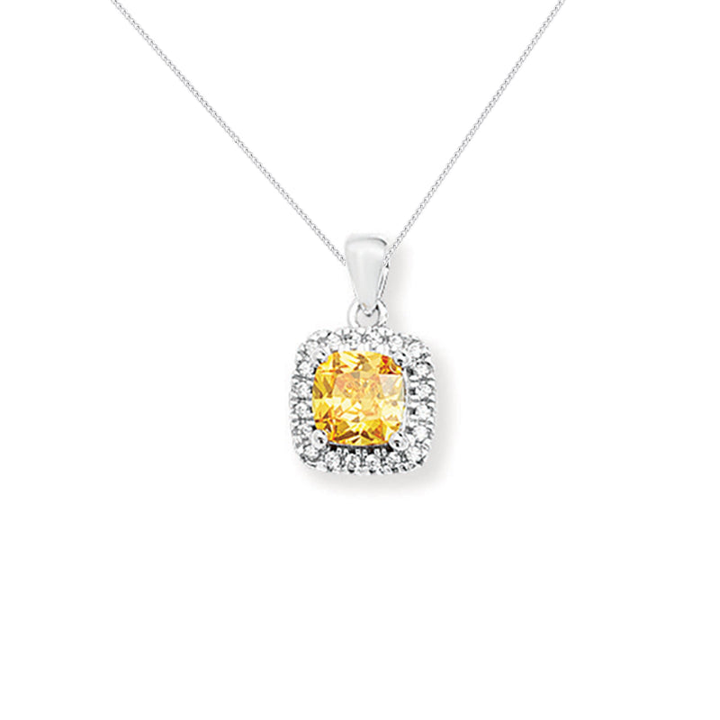 Sterling Silver Citrine Cubic Zirconia Necklace - Hypoallergenic Sterling Silver Jewellery by Aeon