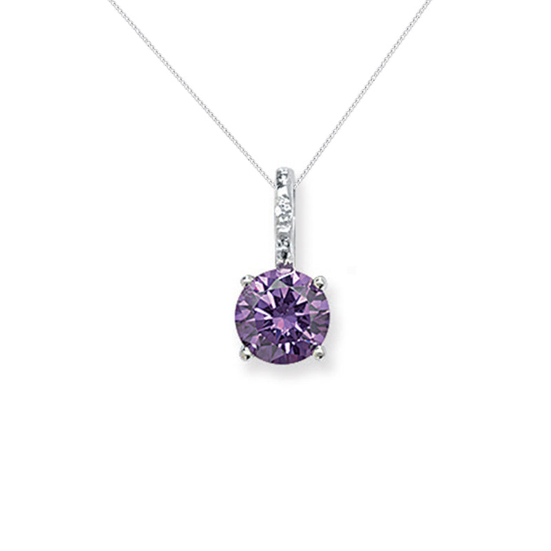 Sterling Silver Clear & Amethyst Colour Cubic Zirconia Necklace - Hypoallergenic Sterling Silver Jewellery by Aeon