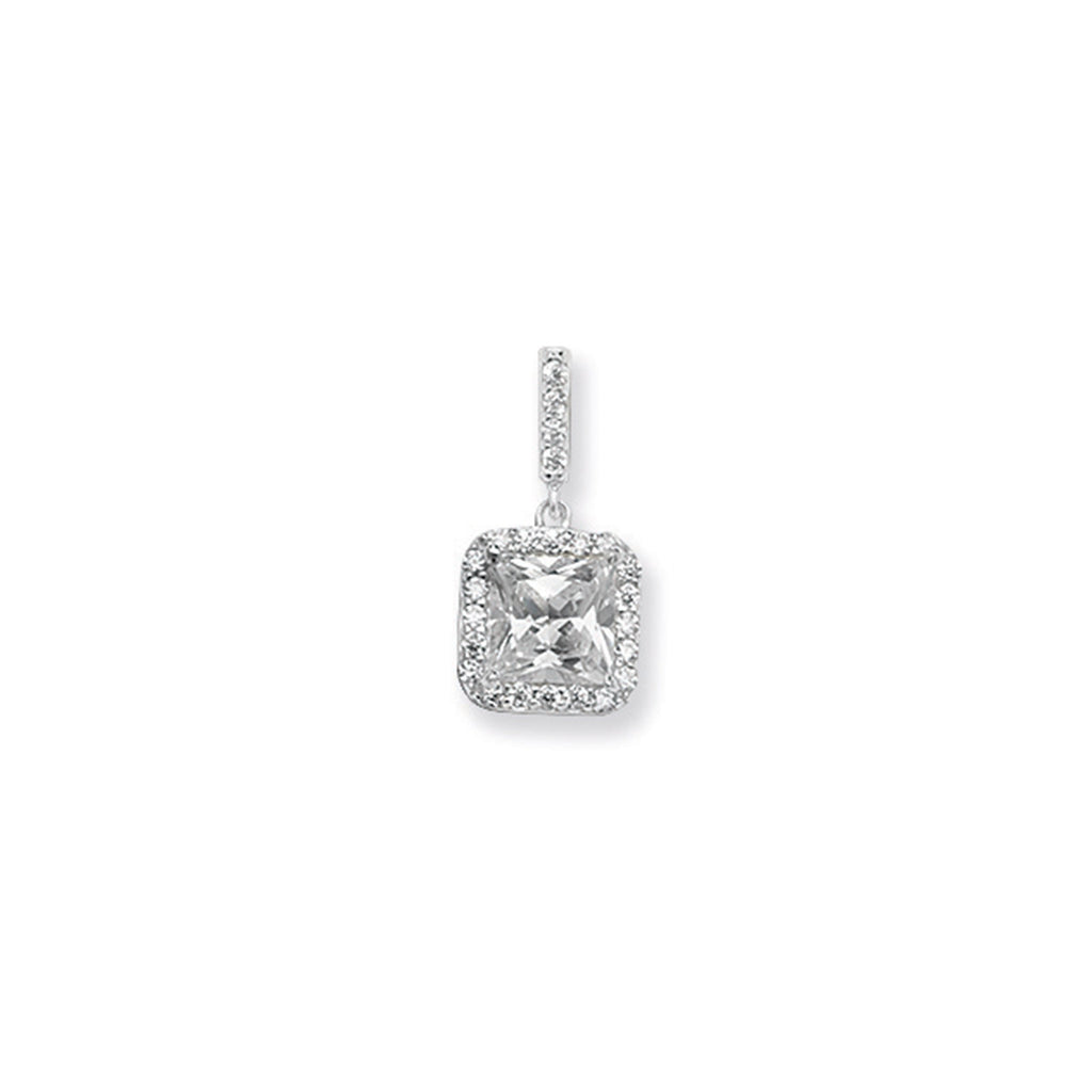 Sterling Silver Square Cubic Zirconia Drop Necklace - Hypoallergenic Sterling Silver Jewellery by Aeon