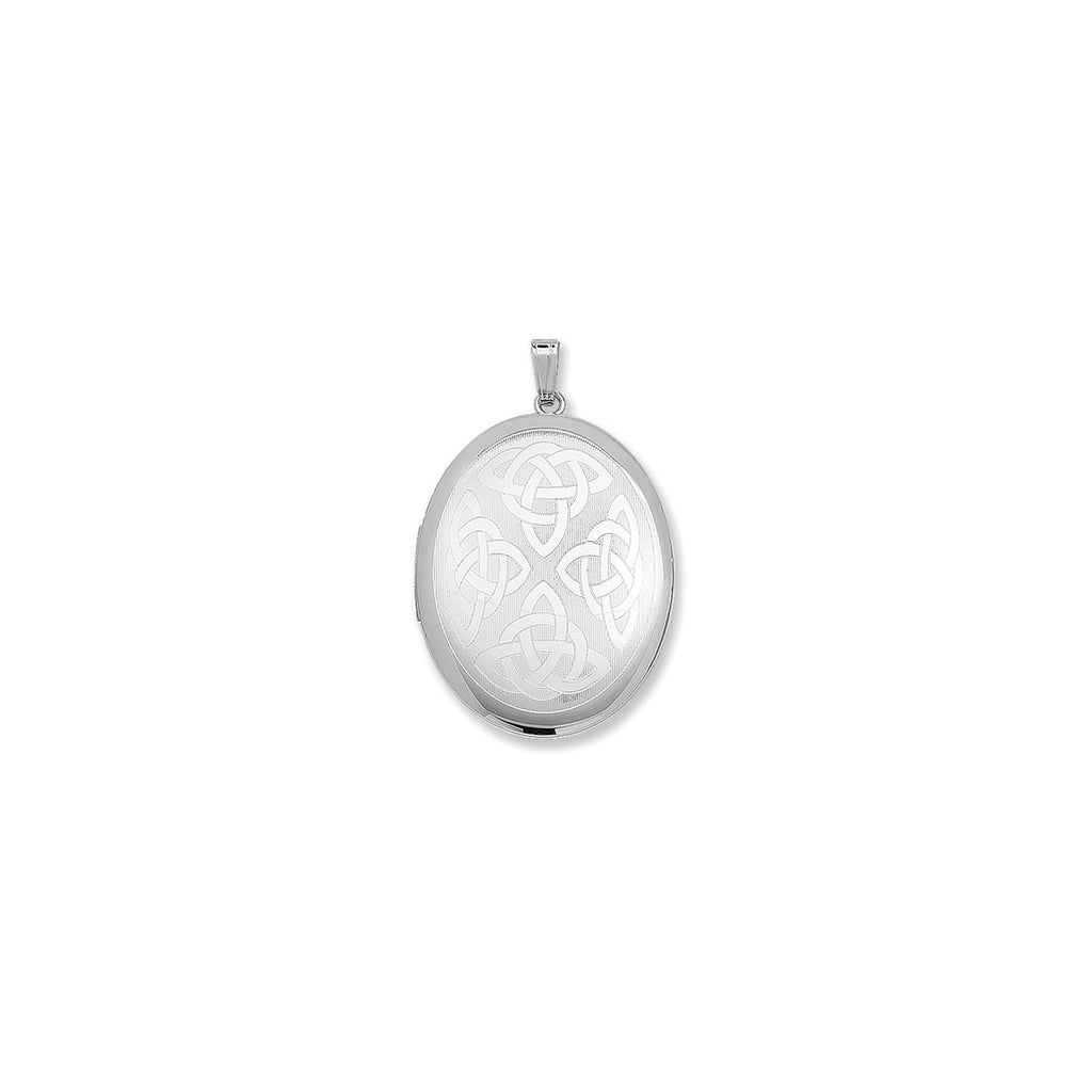 Sterling Silver Oval Locket Celtic Trinity Knot Design - Hypoallergenic Jewellery for Women and Ladies