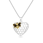 Sterling Silver Bee and Heart Necklace on an Adjustable 925 Silver Chain