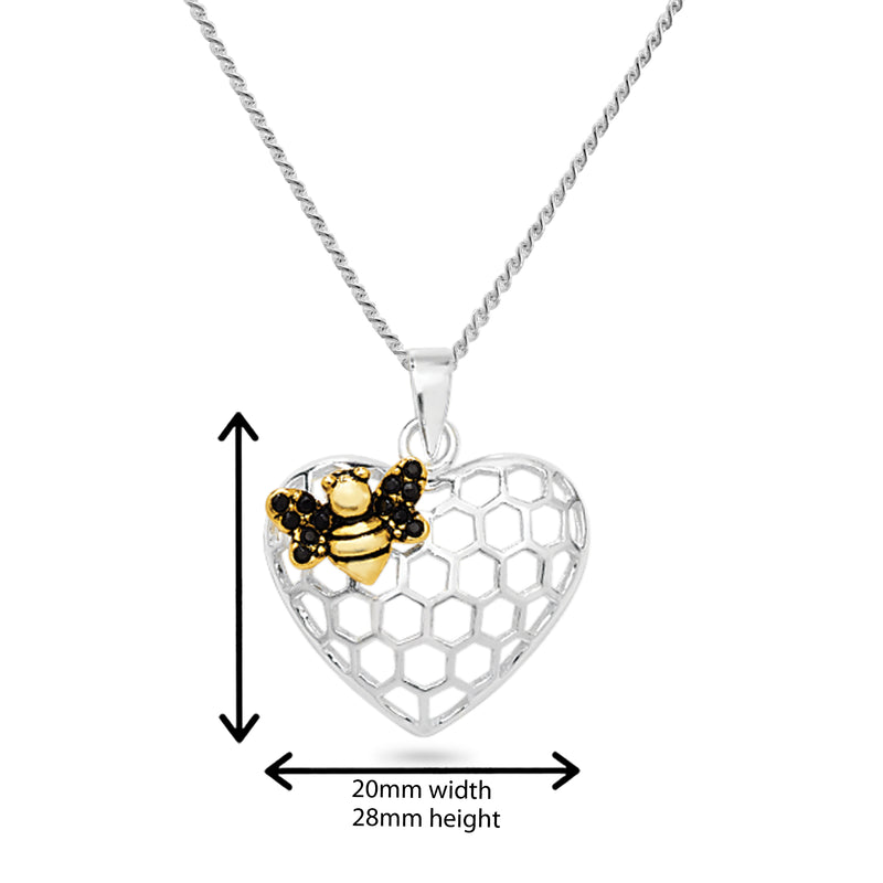 Sterling Silver Bee and Heart Necklace on an Adjustable 925 Silver Chain