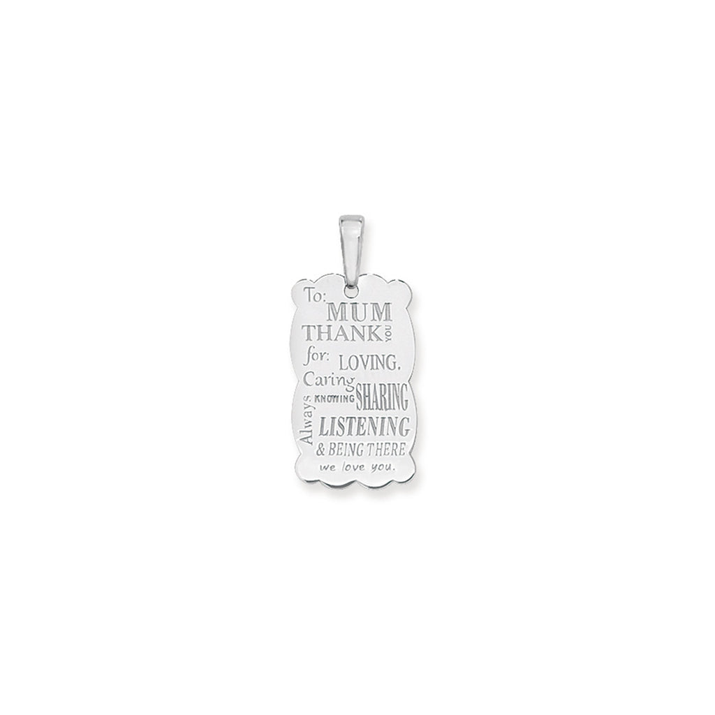 Sterling Silver Mothers Pendant With Thankyou Note Necklace - Hypoallergenic Sterling Silver Jewellery - 30mm * 14mm