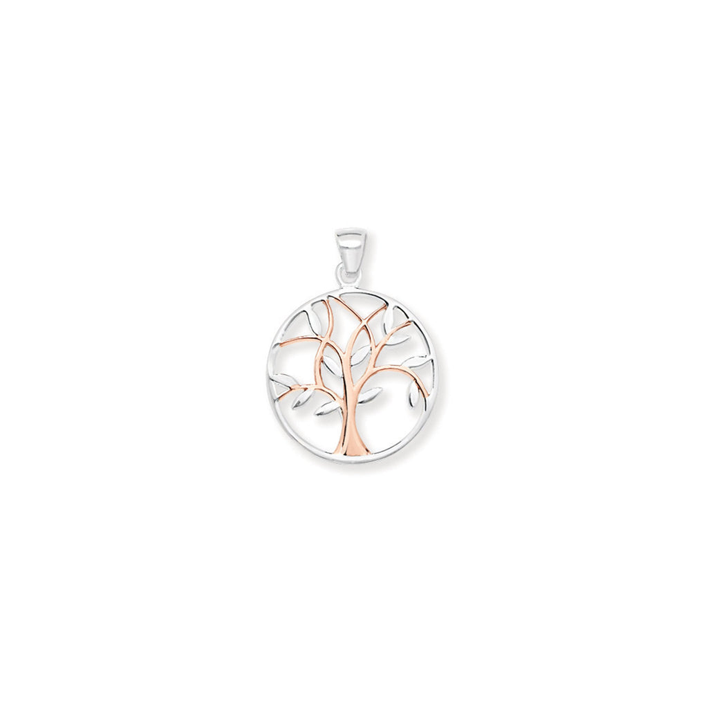 Sterling Silver Rose Gold Plated Tree Of Life Necklace - Hypoallergenic Sterling Silver Jewellery by Aeon  30mm * 22mm