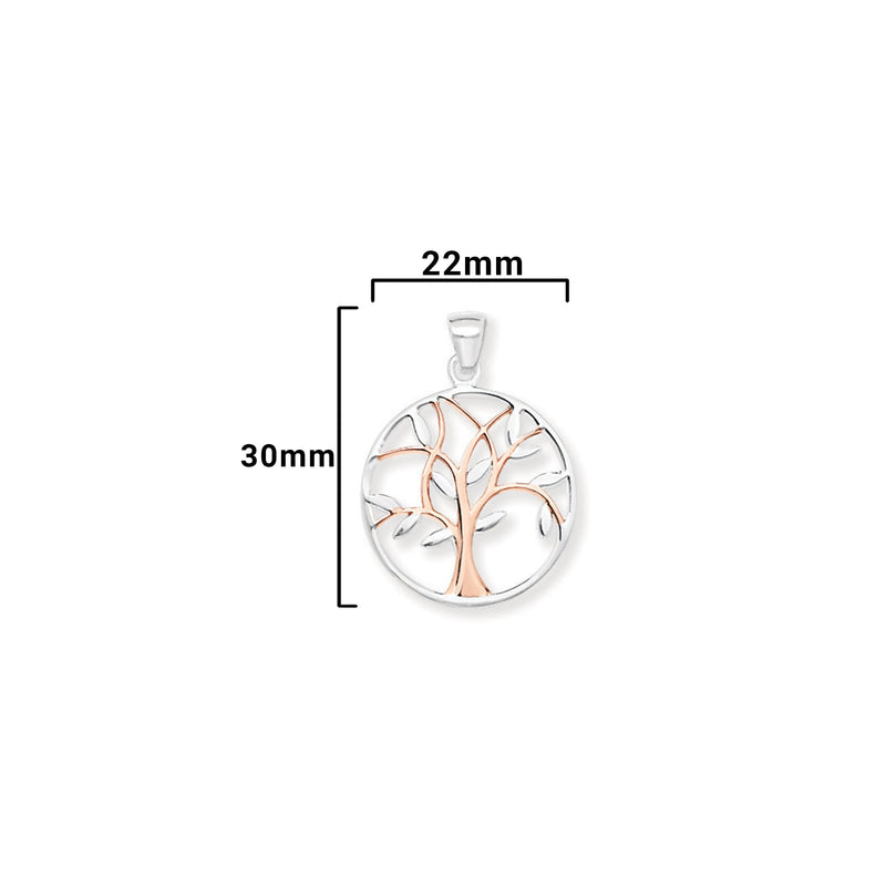 Sterling Silver Rose Gold Plated Tree Of Life Necklace - Hypoallergenic Sterling Silver Jewellery by Aeon  30mm * 22mm