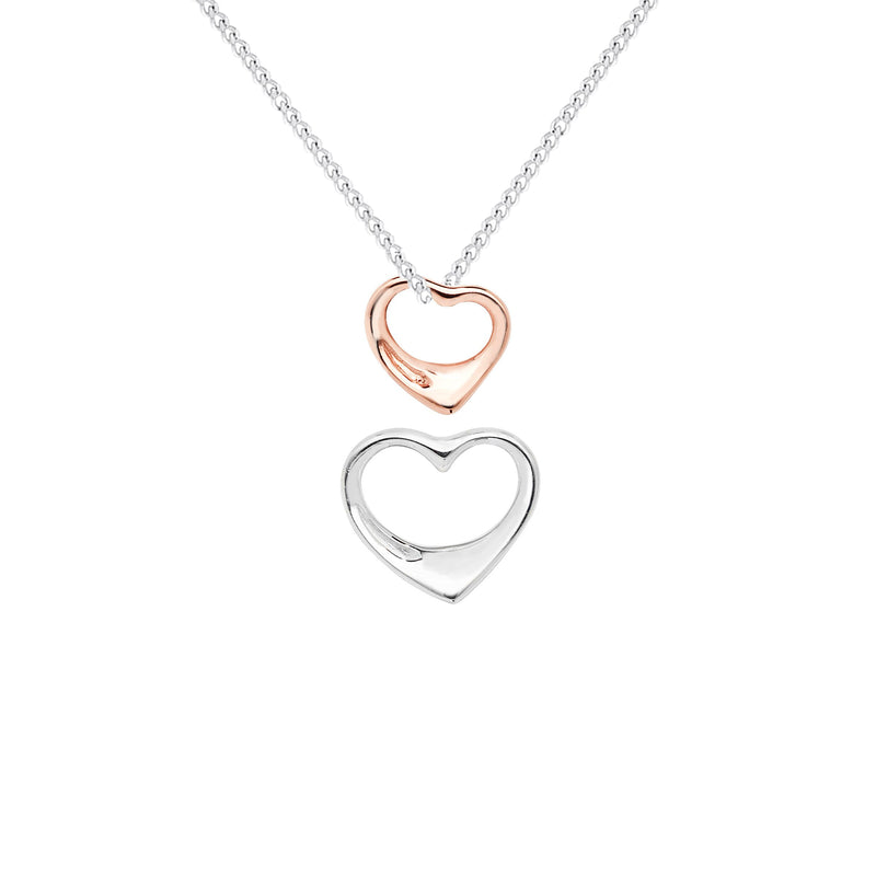 Sterling Silver Rose Gold Double Heart Necklace - Hypoallergenic Sterling Silver Jewellery by Aeon