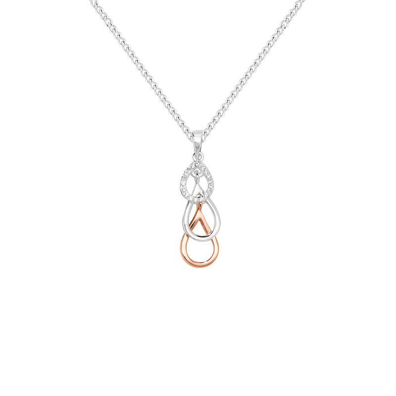 Sterling Silver Two Tone Rose Gold Plated Cubic Zirconia Necklace - Hypoallergenic Sterling Silver Jewellery by Aeon 31mm * 8mm