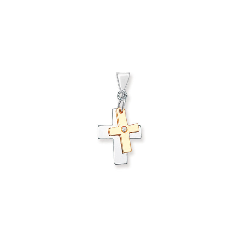 Sterling Silver Gold Plated Double Cross Necklace - Hypoallergenic Sterling Silver Jewellery by Aeon - 24mm * 12mm