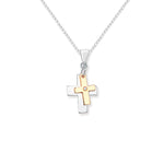 Sterling Silver Gold Plated Double Cross Necklace - Hypoallergenic Sterling Silver Jewellery by Aeon - 24mm * 12mm