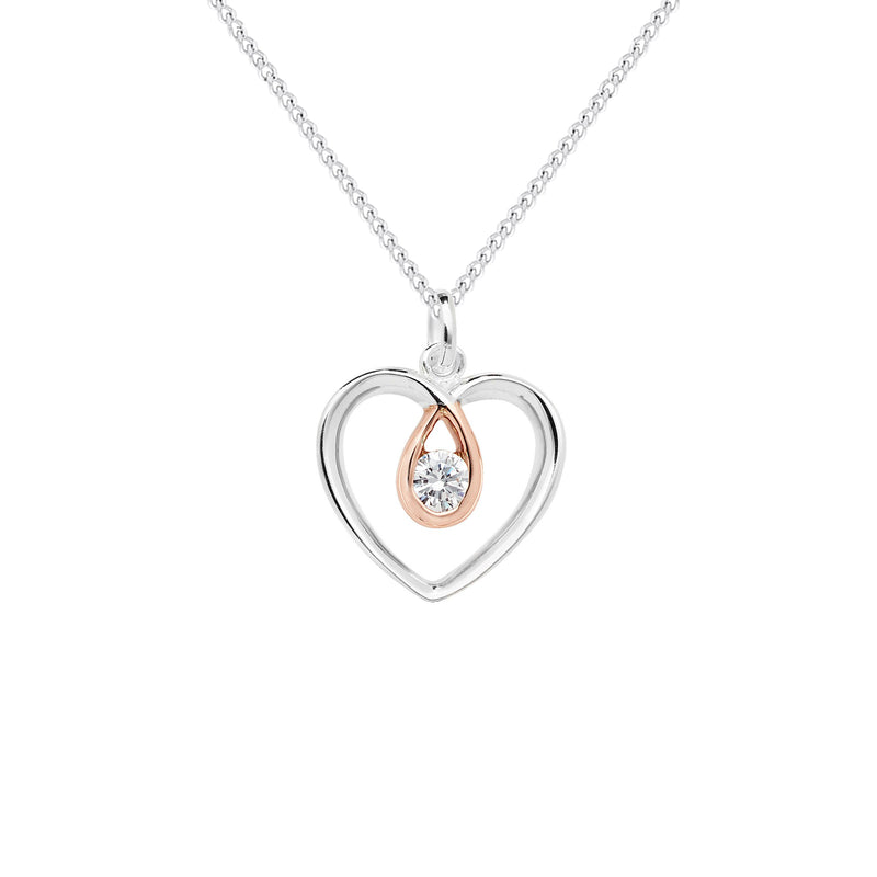 Sterling Silver Rose Gold Double Heart Necklace - Hypoallergenic Sterling Silver Jewellery by Aeon