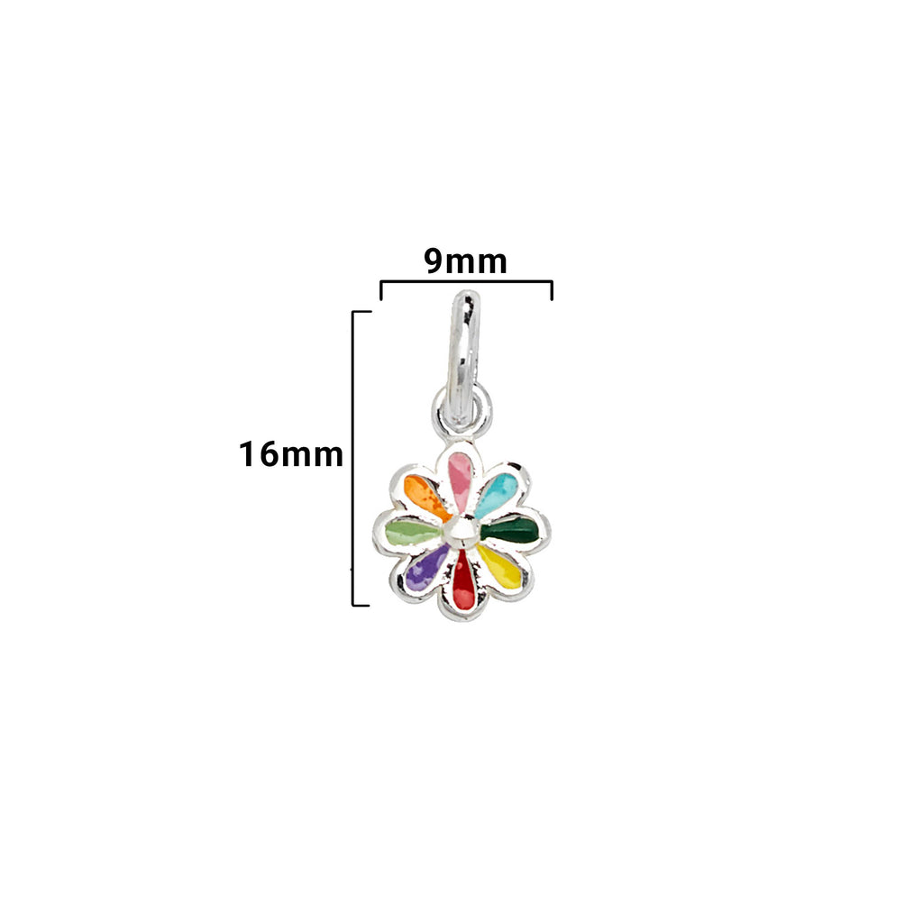 Aeon Sterling Silver Kiddies Coloured Flower Pendant, Necklace Chain - Hypoallergenic Sterling Silver Pendant - Romantic Fashionable Stylish Ladies Jewellery - 16mm * 9mm