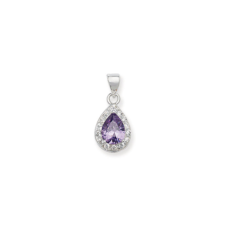 Sterling Silver White & Amethyst Cubic Zirconia Necklace - Hypoallergenic Sterling Silver Jewellery by Aeon