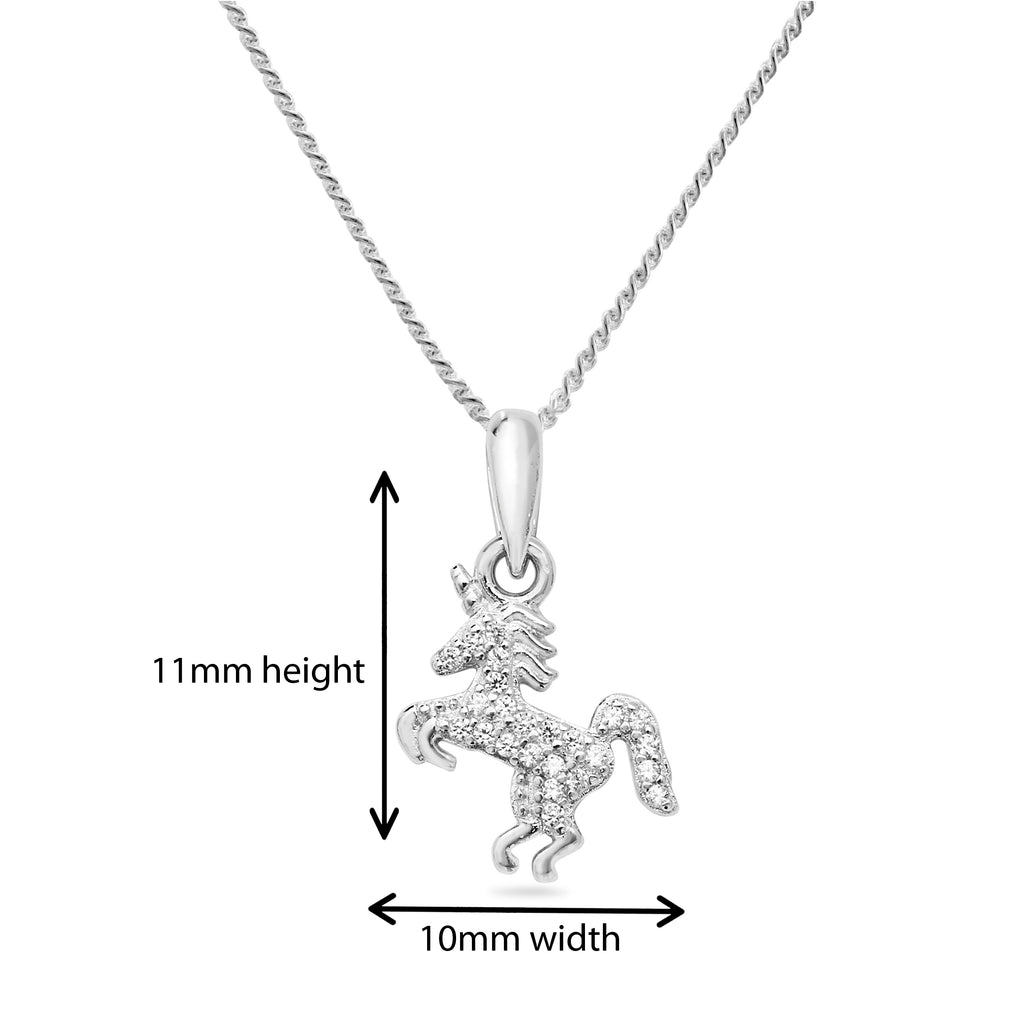Sterling Silver Childrens Unicorn Pendant with  on 16" Necklace.  Suitable for children.