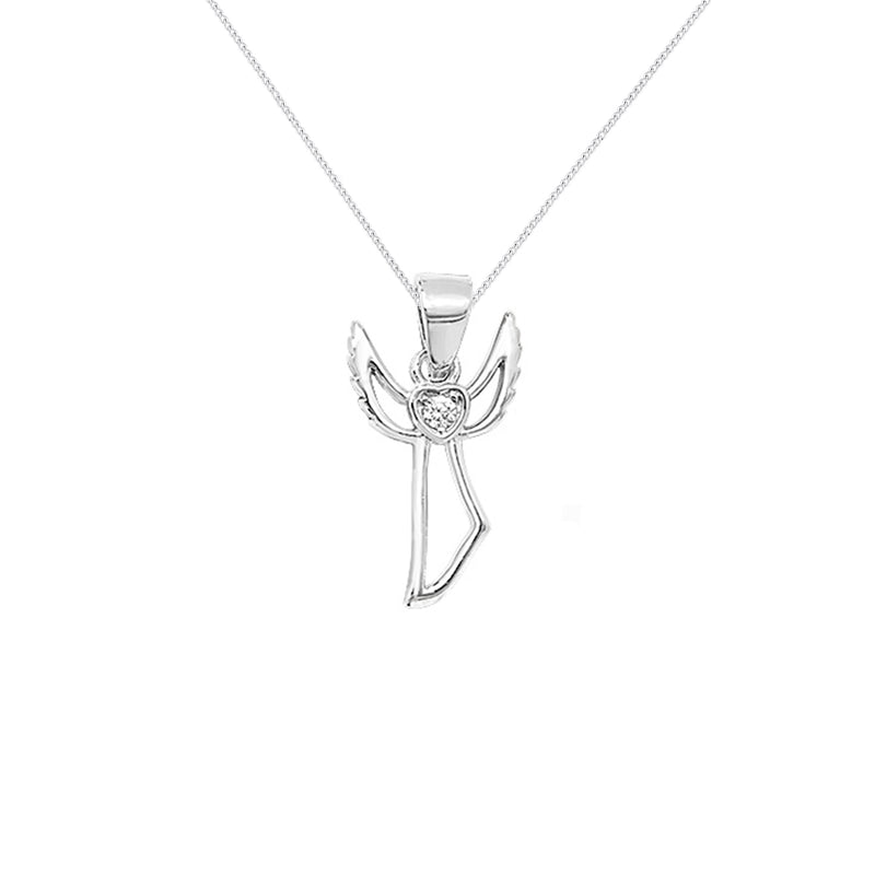 Sterling Silver Angel Pendant with Heart Necklace - Hypoallergenic Sterling Silver Jewellery by Aeon