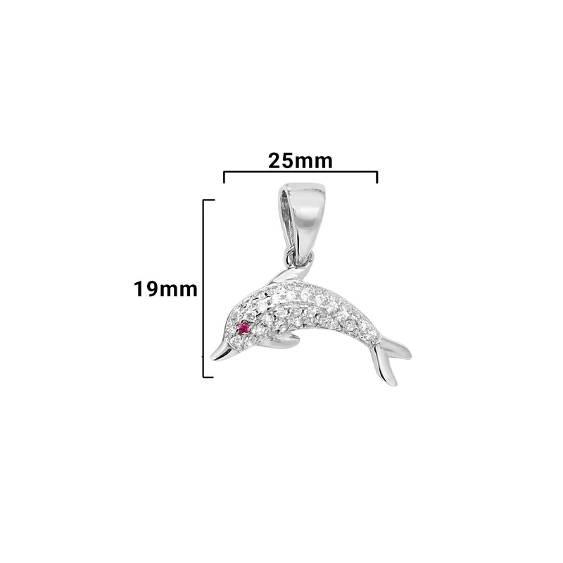 Sterling Silver White  Dolphin Charm Necklace - Hypoallergenic Pendant - Excellent Gift Birthday Wedding Celebration Jewellery - 19mm * 28mm