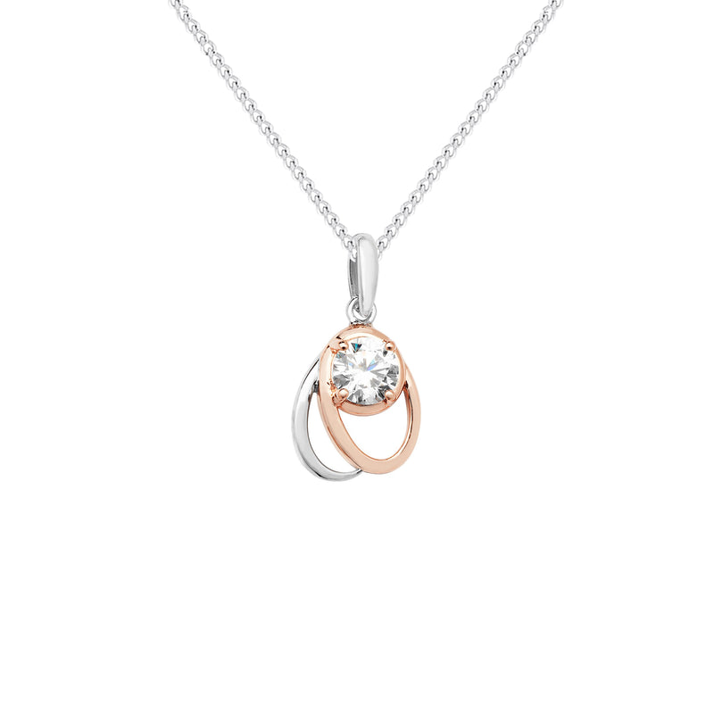 Sterling Silver Rose Gold Rhodium Plated  Necklace - Hypoallergenic Sterling Silver Jewellery by Aeon- 23mm * 12mm