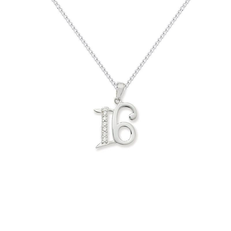 Sterling Silver Cubic Zirconia 16 Necklace - Hypoallergenic Sterling Silver Jewellery  27mm * 18mm