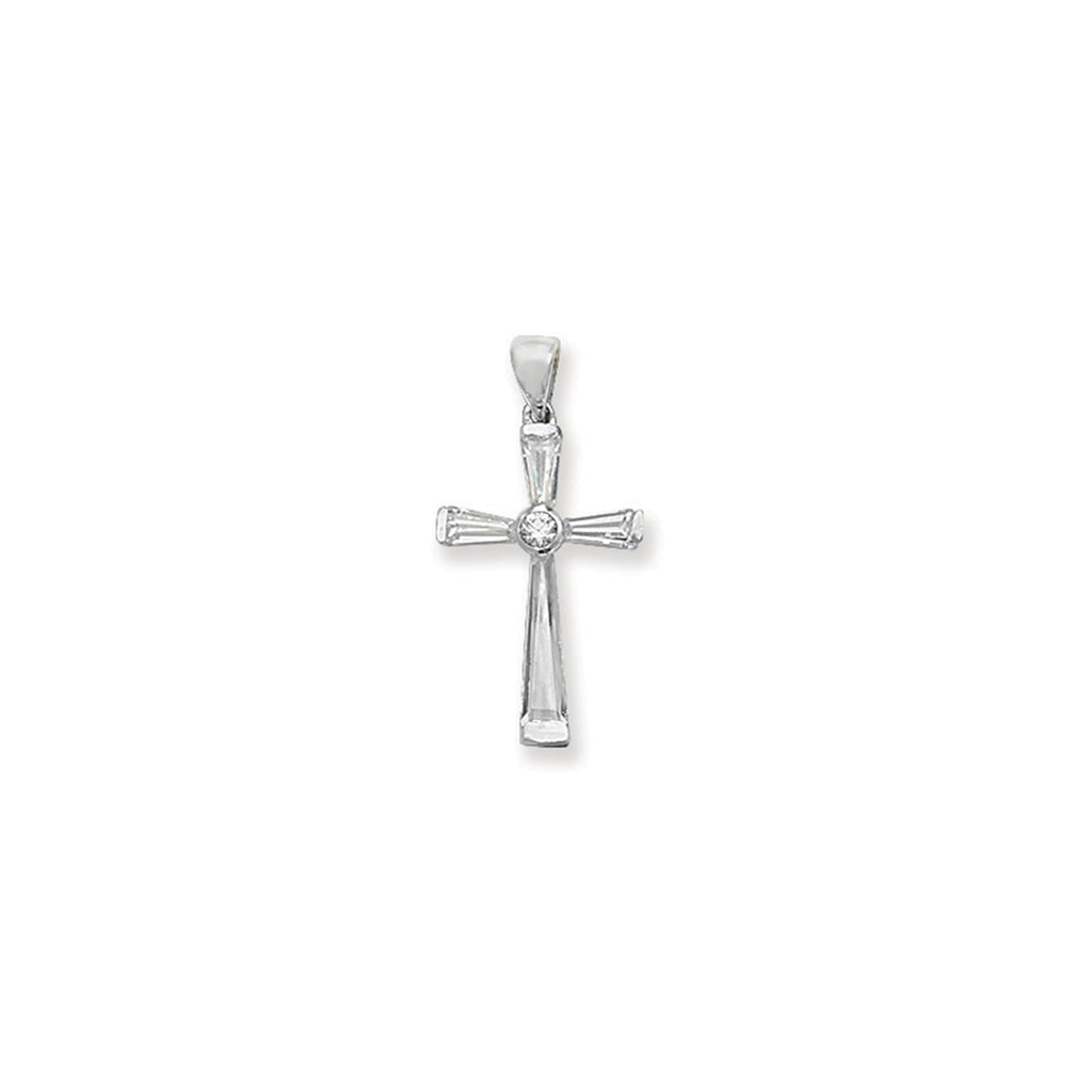 Sterling Silver Cubic Zirconia Cross Necklace - Hypoallergenic Sterling Silver Jewellery by Aeon  - 25mm * 12mm