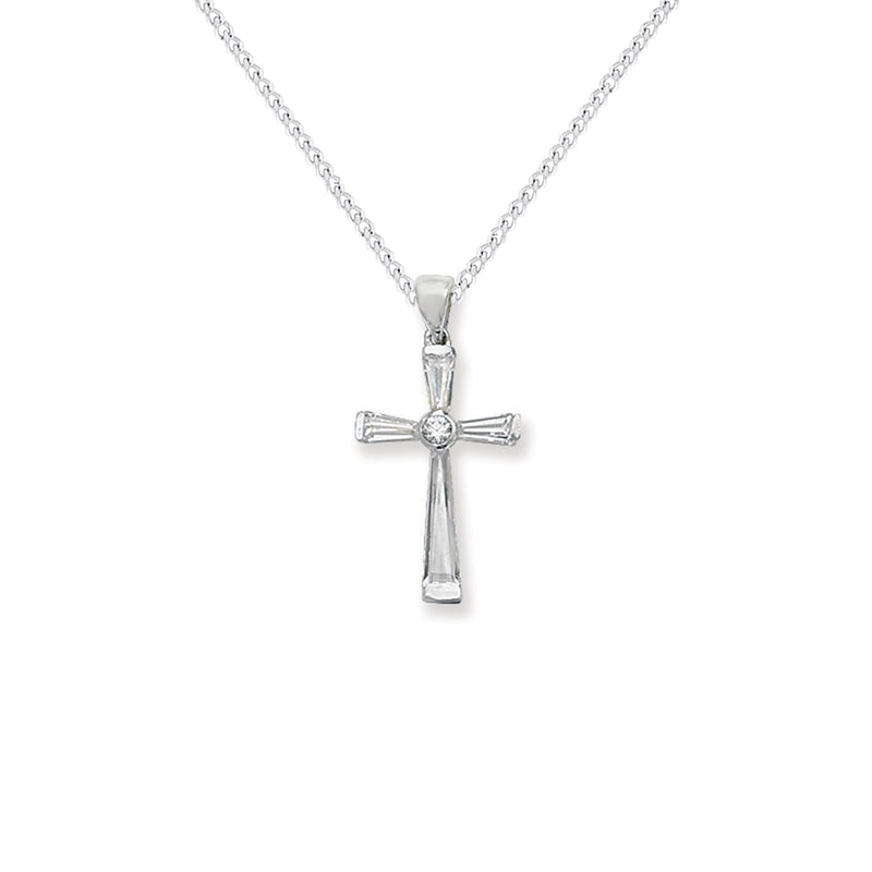 Sterling Silver Cubic Zirconia Cross Necklace - Hypoallergenic Sterling Silver Jewellery by Aeon  - 25mm * 12mm