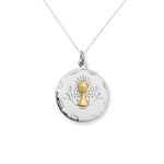 First Holy Communion Medal with Chalice Host Necklace  - Hypoallergenic Sterling Silver Jewellery for Kids - 28mm * 15mm