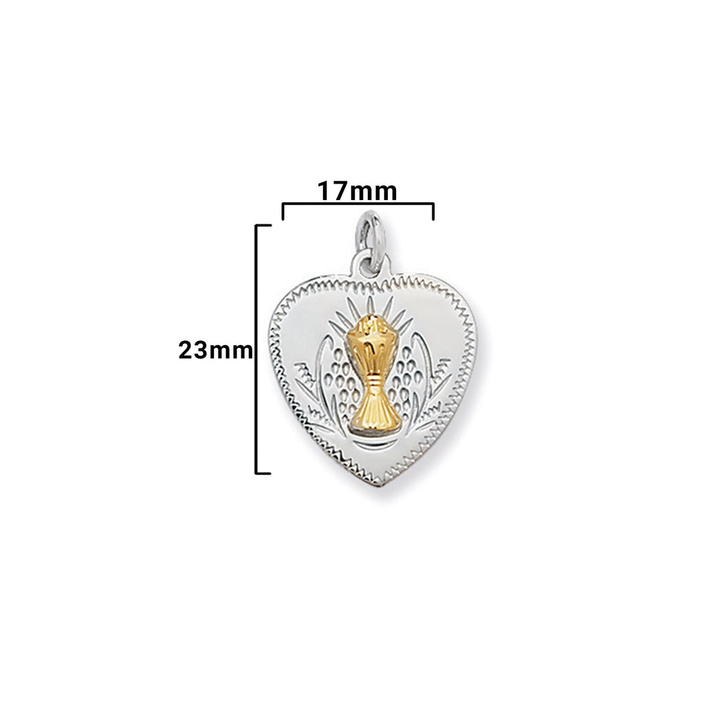 First Holy Communion Heart Medal with Chalice Host Necklace  - Hypoallergenic Sterling Silver Jewellery for Kids - 23mm * 17mm