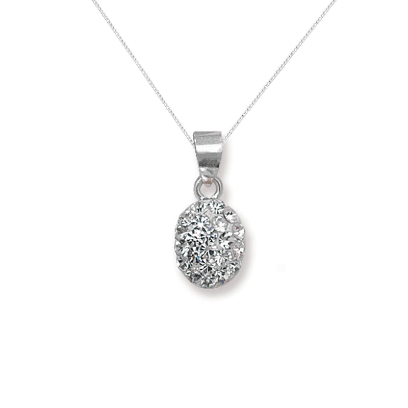 Aeon Sterling Silver Oval Clear Crystal Pendant, Necklace Chain - Hypoallergenic Sterling Silver Pendant - Romantic Fashionable Stylish Ladies Jewellery - 19mm * 8mm