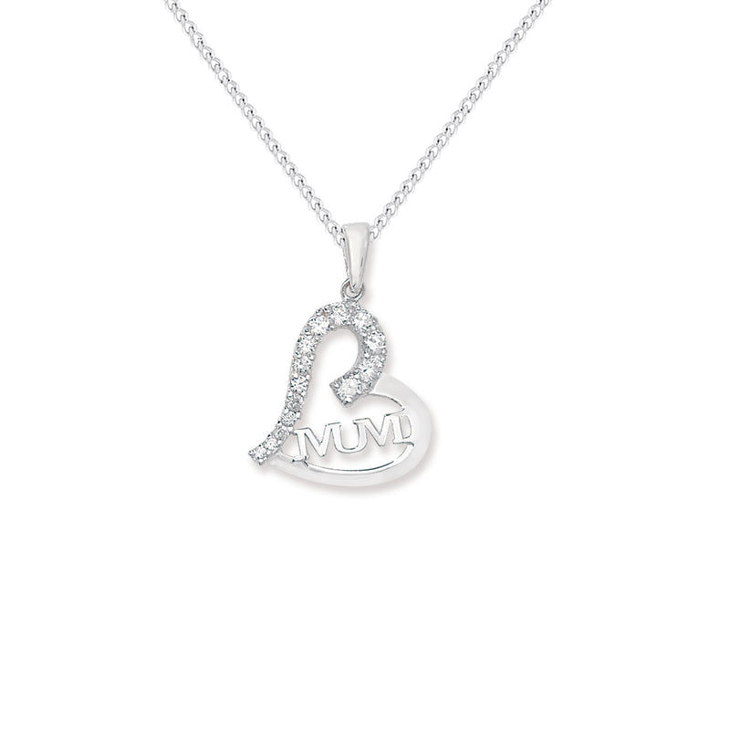 Sterling Silver Cubic Zirconia Mum Necklace - Hypoallergenic Sterling Silver Pendant  - 33mm * 23mm