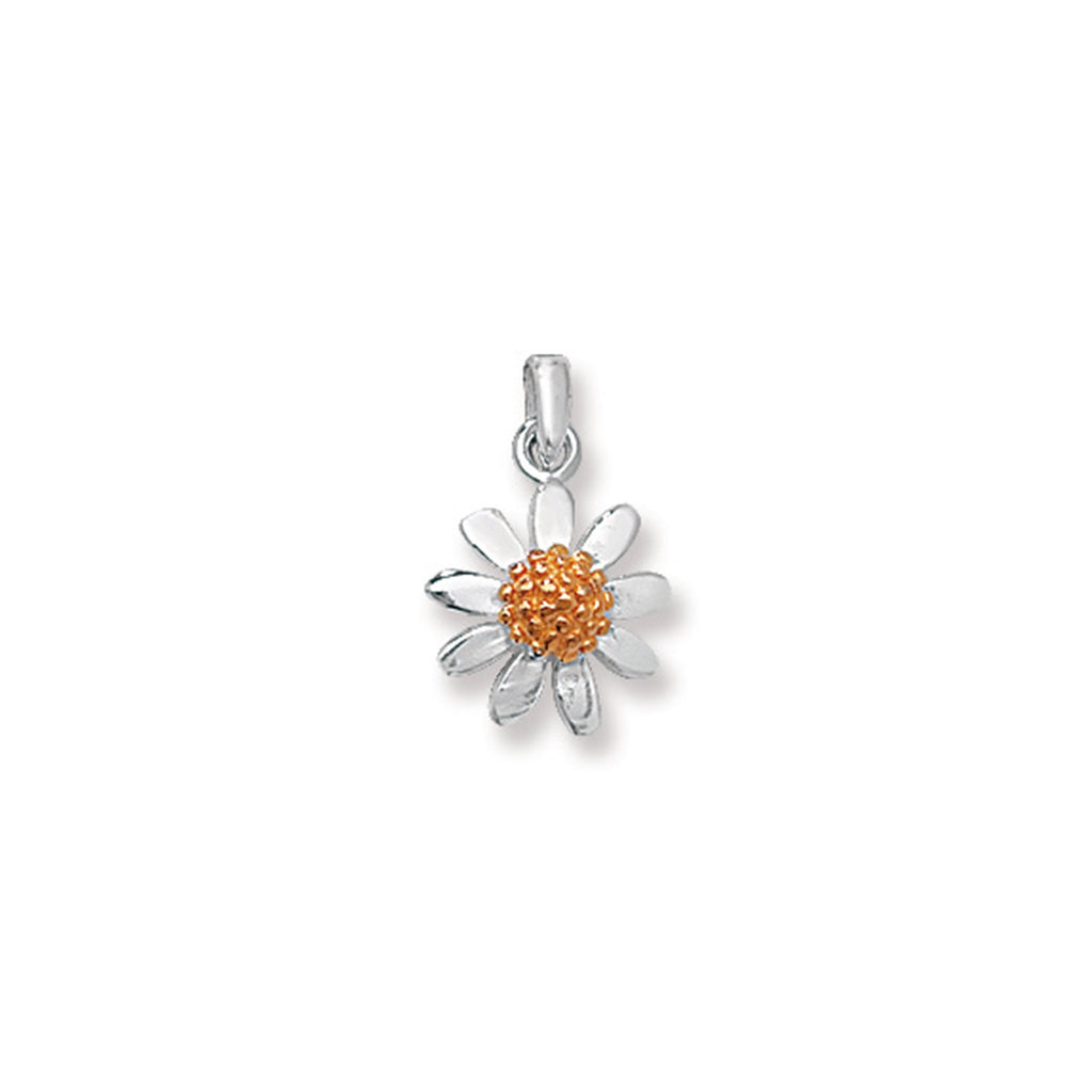 Aeon Sterling Silver Gold Plated Daisy Pendant, Necklace Chain - Hypoallergenic Sterling Silver Pendant - Beautiful Eye Catching Stylish Ladies Jewellery - 17mm * 11mm