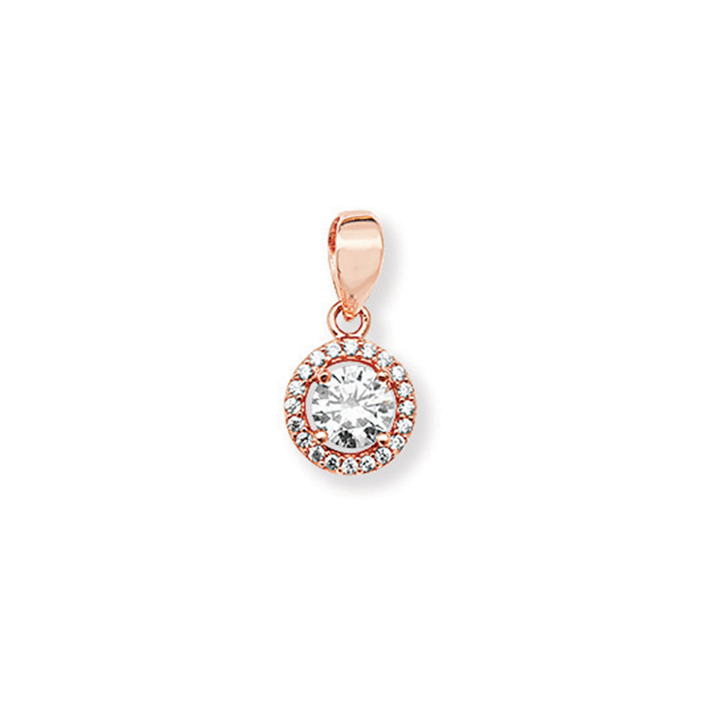 Sterling Silver Rose Gold Round Cubic Zirconia Necklace - Hypoallergenic Sterling Silver Jewellery by Aeon 16mm * 8mm