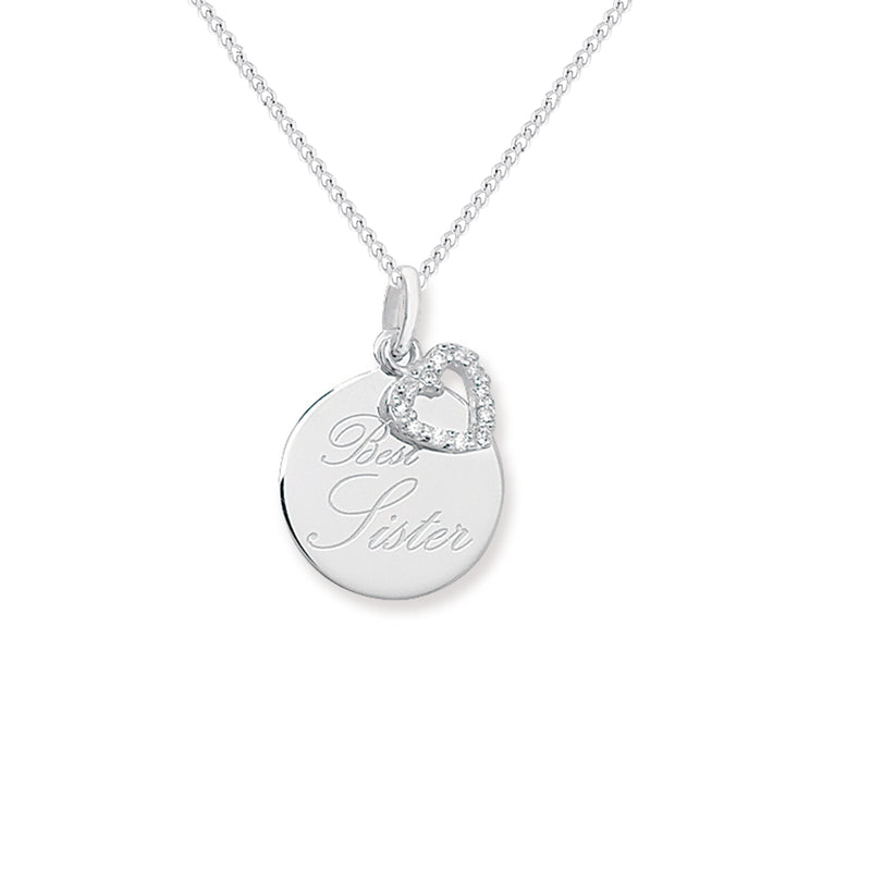 Sterling Silver Cubic Zirconia Best Sister Necklace - Hypoallergenic Sterling Silver Jewellery by Aeon - 26mm * 17mm