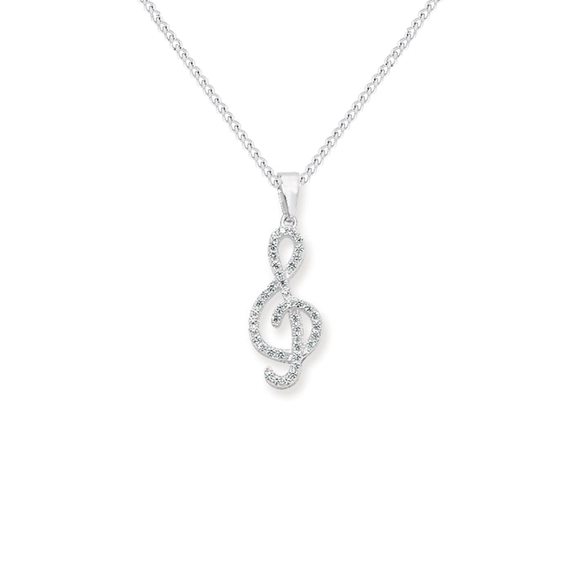 Sterling Silver Cubic Zirconia Music Necklace - Hypoallergenic Sterling Silver Jewellery by Aeon by Aeon- 26mm * 9mm