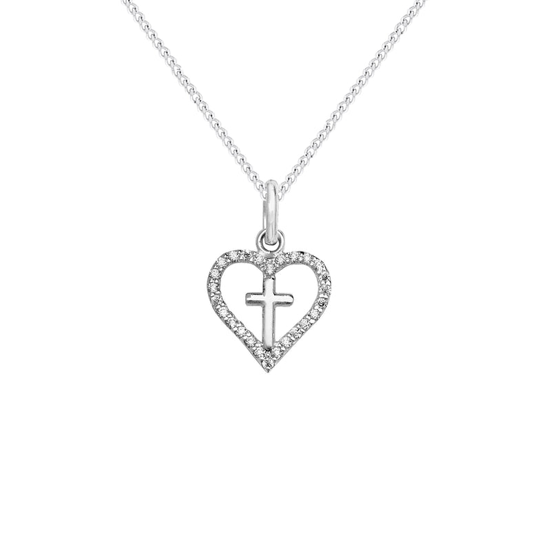 Sterling Silver Heart With Cross Detail Necklace - Hypoallergenic Sterling Silver Jewellery by Aeon - 20mm * 13mm