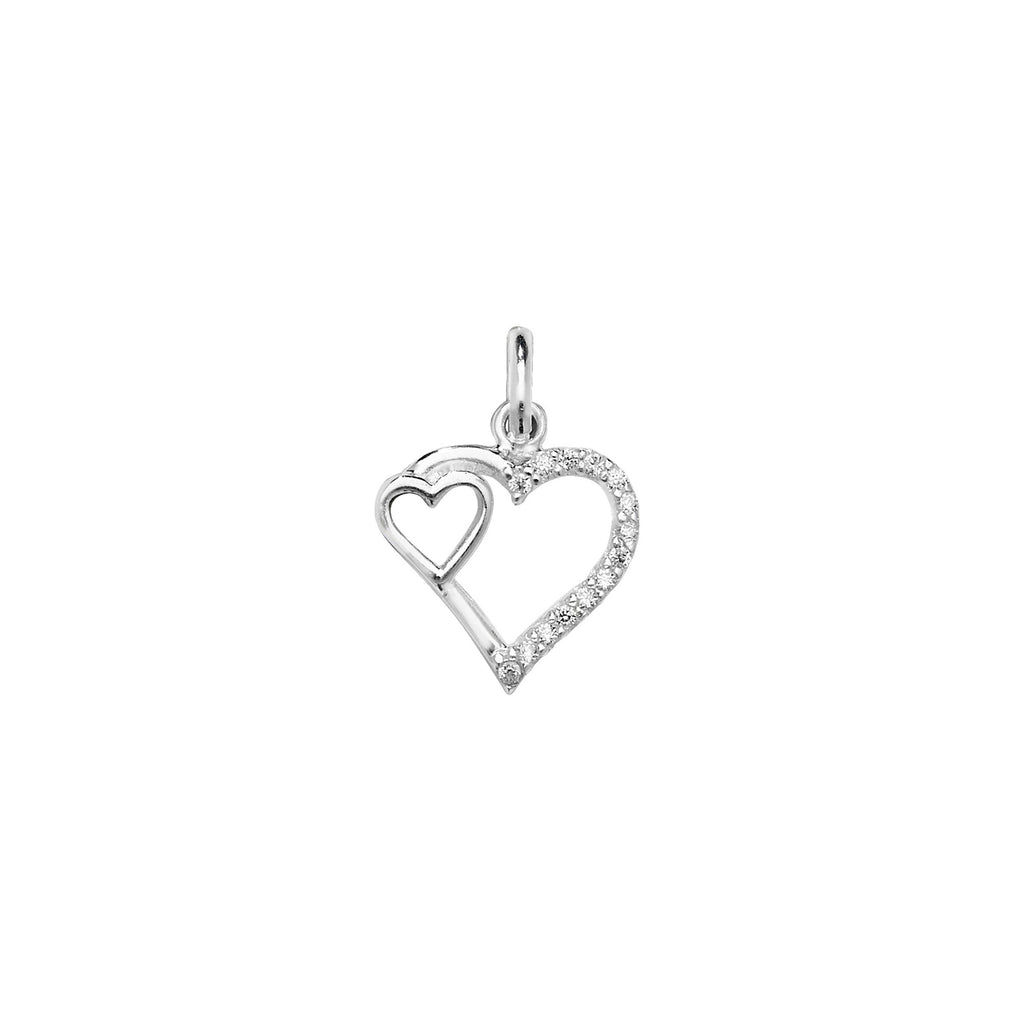 Sterling Silver Two Hearts With Pave Detail Necklace - Hypoallergenic Sterling Silver Jewellery by Aeon - 20mm * 15mm