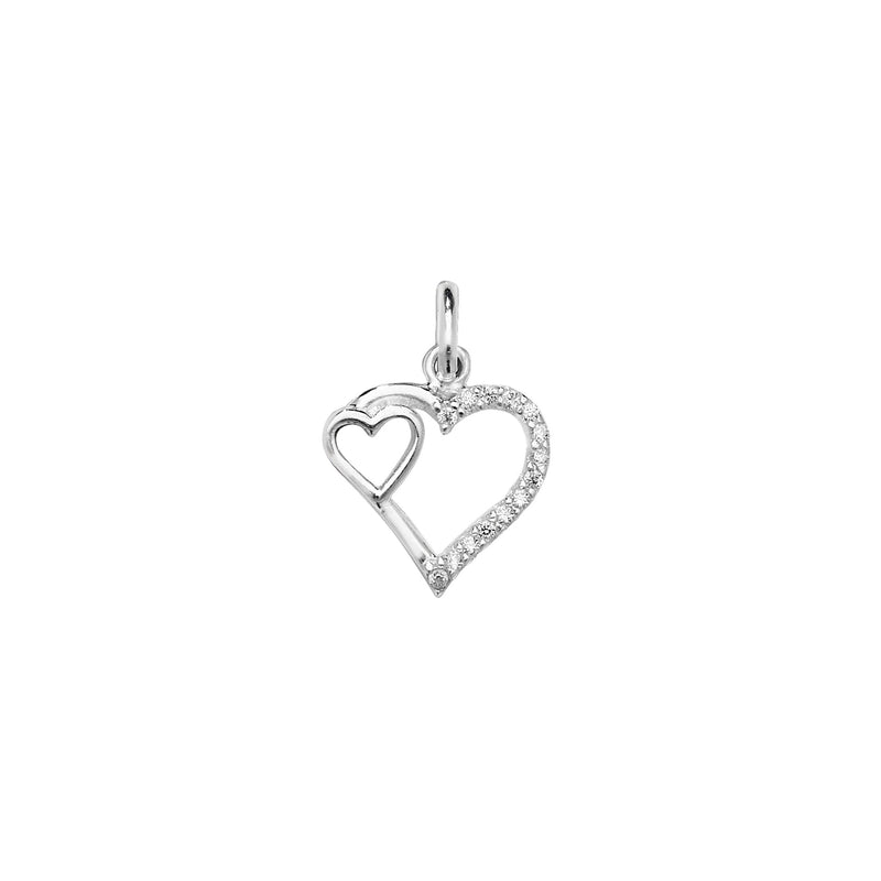 Sterling Silver Two Hearts With Pave Detail Necklace - Hypoallergenic Sterling Silver Jewellery by Aeon - 20mm * 15mm